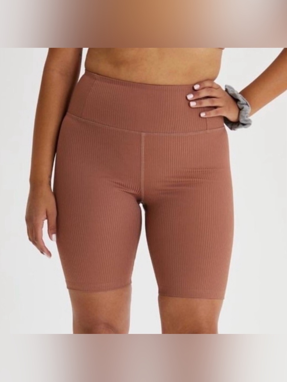 Girlfriend Collective Ribbed Bike Shorts Tan Beige